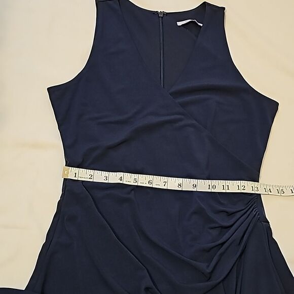 Luxe by Carmen Marc Valvo Navy Blue Fit and Flare Ruffled Dress - Picture 7 of 10